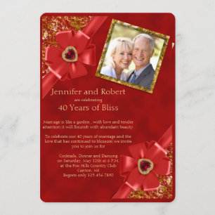 Red and Gold 40th Wedding Anniversary Invitation