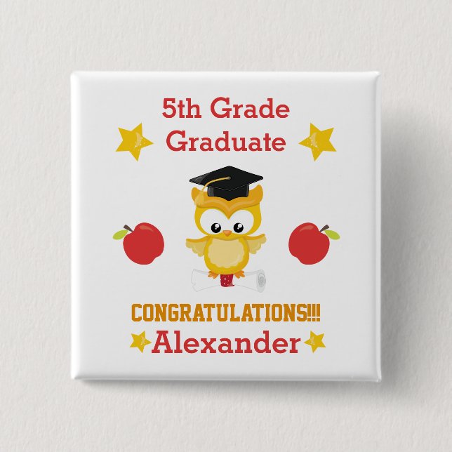 Red and Gold 5th grade graduate 15 Cm Square Badge (Front)