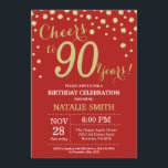 Red and Gold 90th Birthday Diamond Invitation<br><div class="desc">90th Birthday Invitation with Red and Gold Glitter Diamond Background. Gold Confetti. Adult Birthday. Male Men or Women Birthday. For further customisation,  please click the "Customise it" button and use our design tool to modify this template.</div>