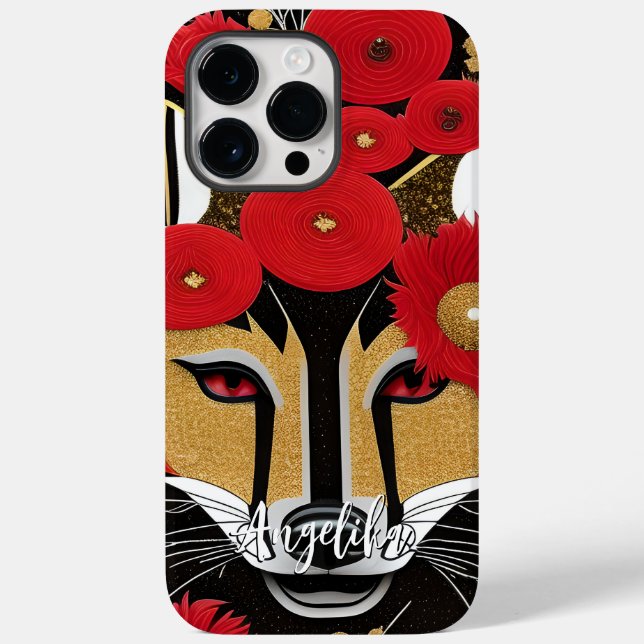 Red and Gold Abstract Fox with Name Customisation Case-Mate iPhone Case (Back)