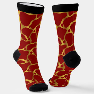 Red and gold abstract giraffe pattern socks