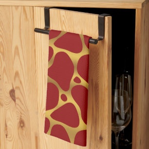 Red and gold abstract giraffe pattern tea towel