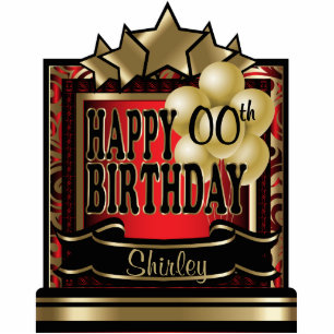 Red and Gold Abstract Happy 00th Birthday Standing Photo Sculpture