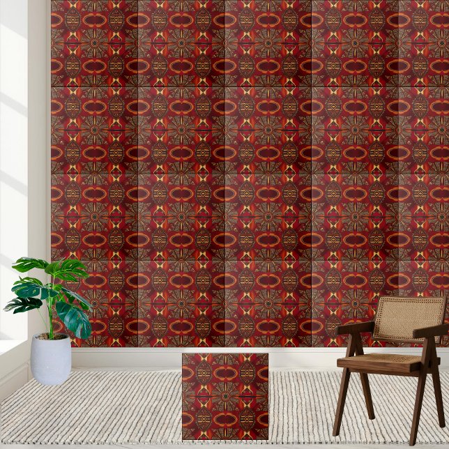 Red and Gold African Inspired Pattern Tile Decor (Red and Gold African Inspired Pattern Tile Decor)