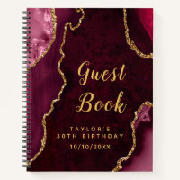 Red and Gold Agate Birthday Guest Book
