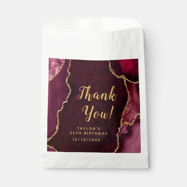 Red and Gold Agate Birthday Thank You Favour Bags (Front)