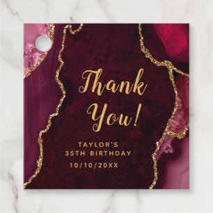 Red and Gold Agate Birthday Thank You Favour Tags