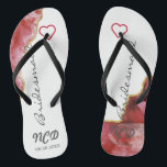 Red and Gold Agate Bridesmaid Favour Monogram   Flip Flops<br><div class="desc">You will love this red geode agate stone with white crystals with gold accents. Great for your wedding venues!</div>
