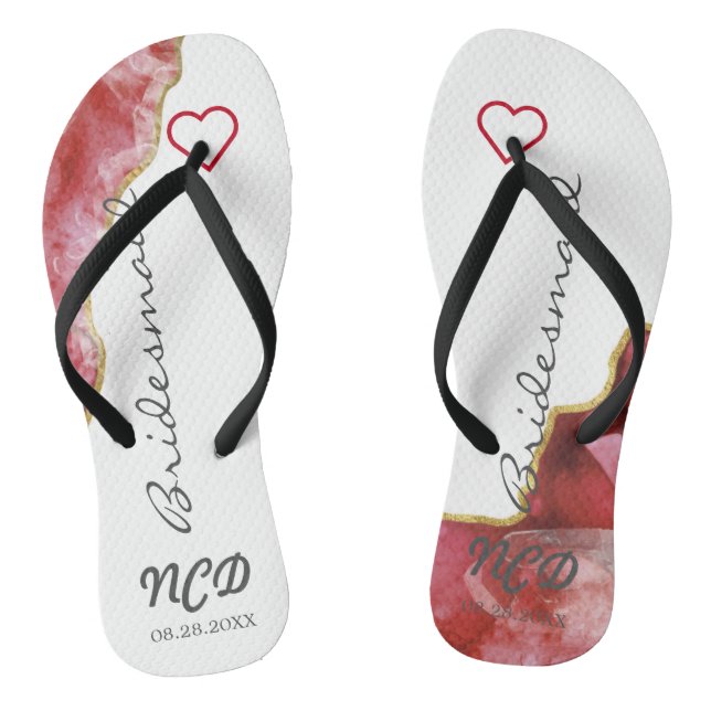 Red and Gold Agate Bridesmaid Favour Monogram   Flip Flops (Footbed)