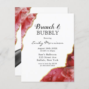 Red and Gold Agate Crystals Brunch & Bubbly Invitation