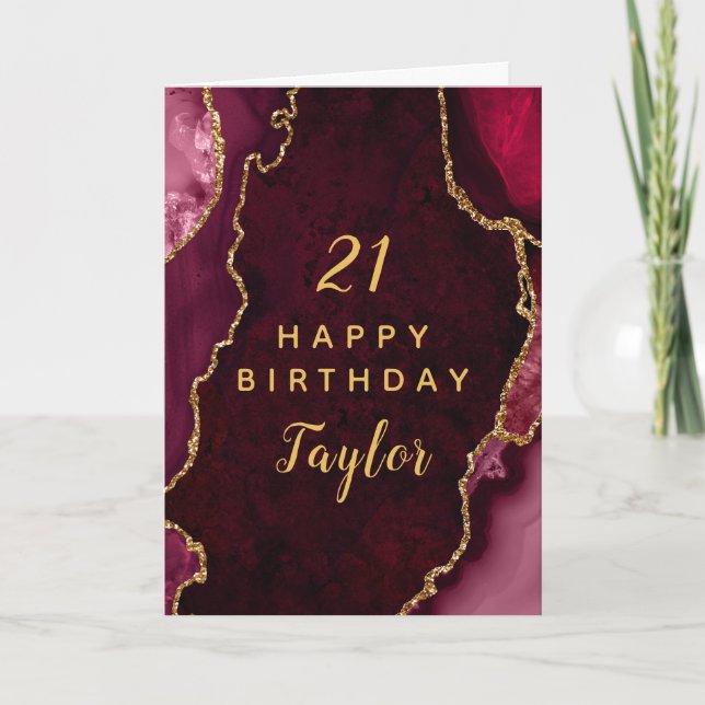 Red and Gold Agate Happy Birthday Card (Front)