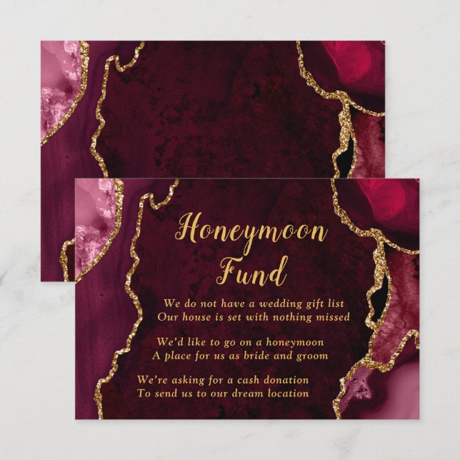 Red and Gold Agate Honeymoon Fund Enclosure Card (Front/Back)