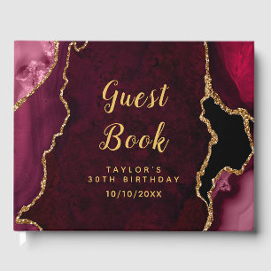 Red and Gold Agate Marble Birthday Guest Book
