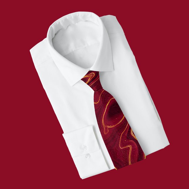 Red and Gold Agate marble elegant Tie (Creator Uploaded)
