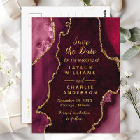 Red and Gold Agate Marble Save The Date
