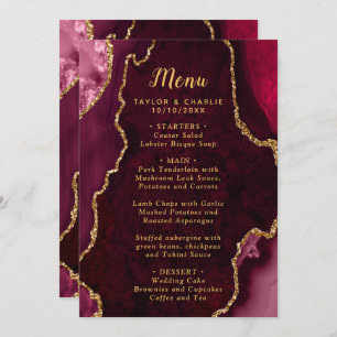 Red and Gold Agate Marble Wedding Menu
