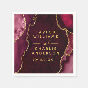 Red and Gold Agate Marble Wedding Napkin