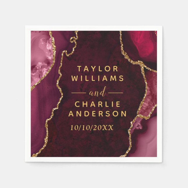 Red and Gold Agate Marble Wedding Napkin (Front)