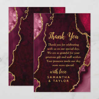 Red and Gold Agate Marble Wedding Thank You Card