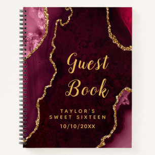 Red and Gold Agate Sweet Sixteen Guest Book