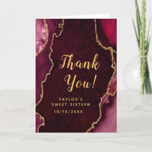 Red and Gold Agate Sweet Sixteen Thank You Card