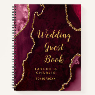 Red and Gold Agate Wedding Guest Book