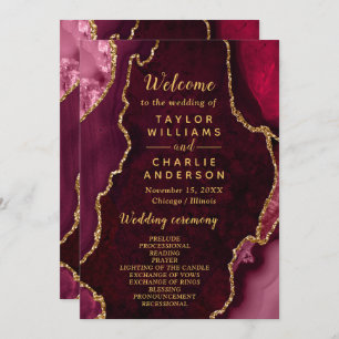 Red and Gold Agate Wedding Program Programme
