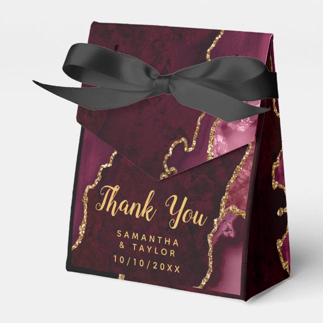 Red and Gold Agate Wedding Thank You Favour Box (Front Side)
