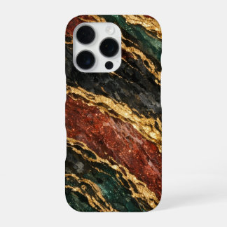 red and gold and dark green glitter marble iPhone 16 pro case