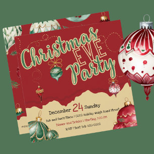 Red and Gold and Green Christmas Eve Ornaments Holiday Card
