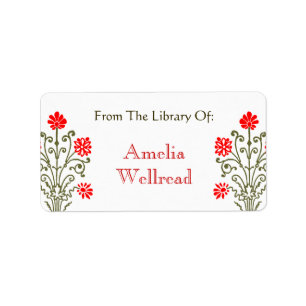 Red and Gold Antique Etching Custom Bookplate Label