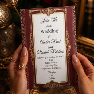 Red and Gold Art deco wedding invitation