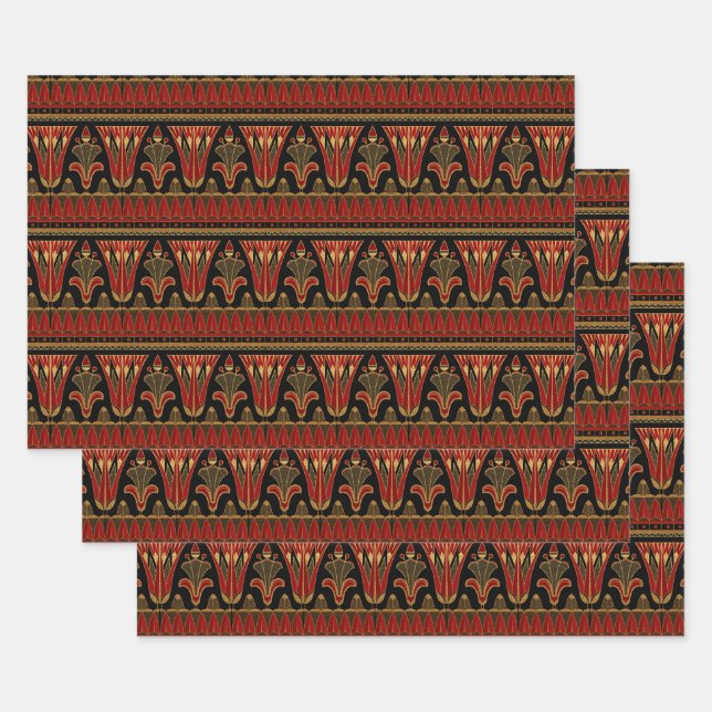 Red and Gold Art Deco Wrapping Paper Sheet (Set)
