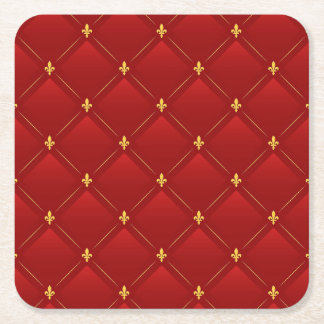 Red and Gold Art Nouveau Pattern Square Paper Coaster