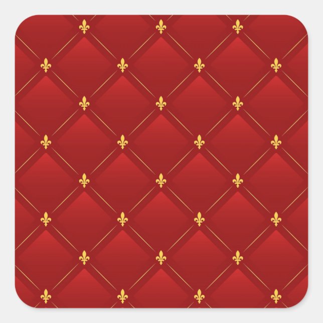 Red and Gold Art Nouveau pattern Square Sticker (Front)