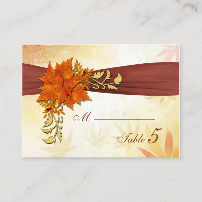Red and gold Atumnal leaves Place card (Front)