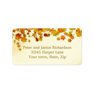 Red and gold autumnal leaves Label