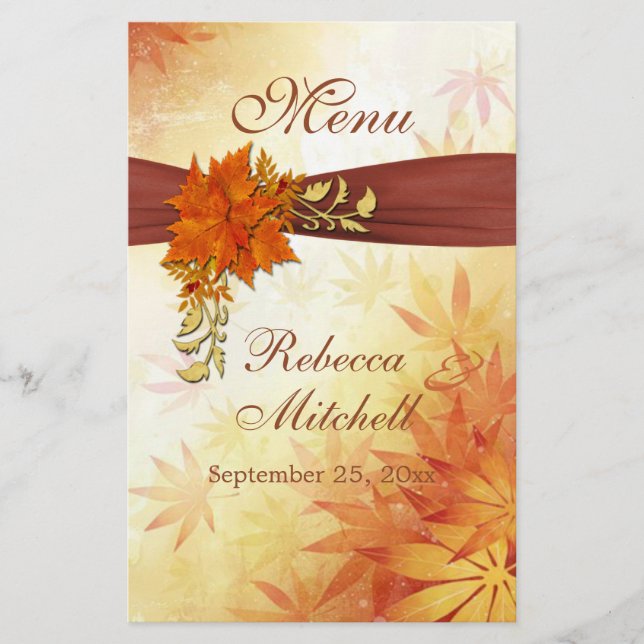 Red and gold autumnal leaves Menu (Front)
