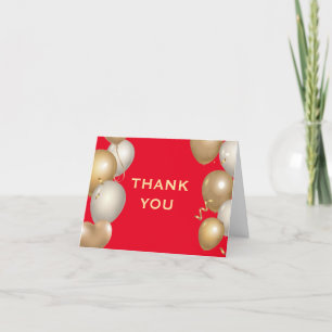 Red and Gold Balloons Confetti Thank You Card