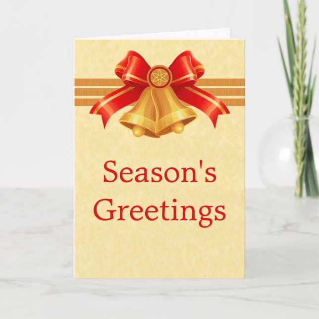 Red and Gold Bells Christmas Card (Front)