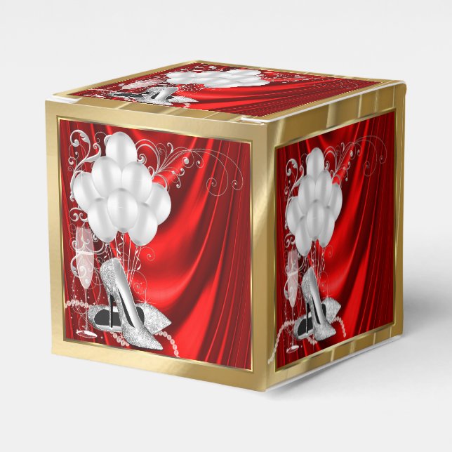 Red and Gold Birthday Party Favour Box (Front Side)