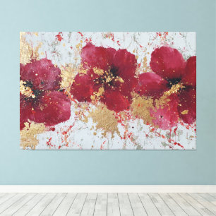 Red and Gold Blossom Abstract Wall Art