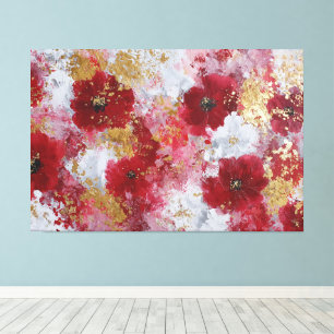 Red and Gold Blossom Floral Abstract Wall Art