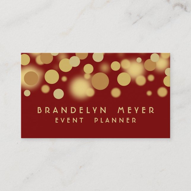 Red and Gold Bokeh Dots Business Card (Front)