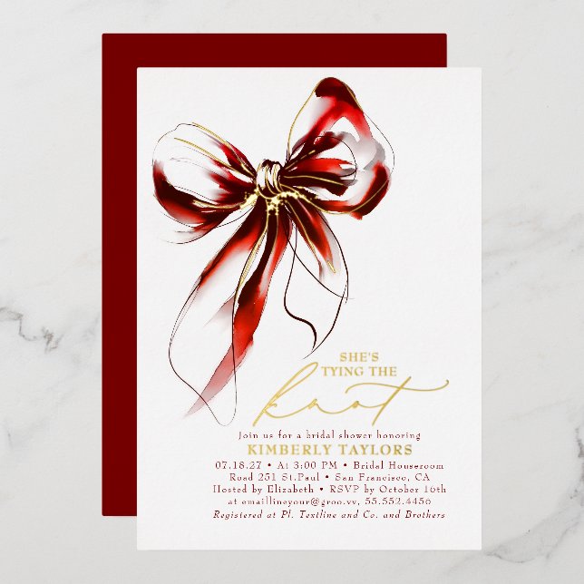 Red and Gold Bow Elegant Whimsical Bridal Shower (Front/Back)