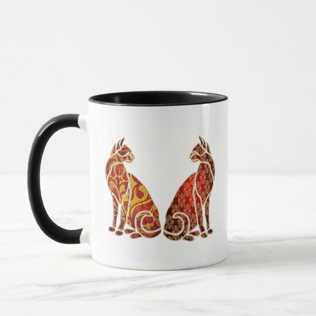Red and Gold Cat Couple Mug (Left)