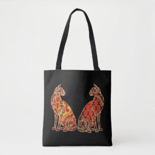 Red and Gold Cat Couple Tote Bag