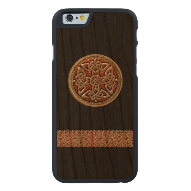 Red and Gold Celtic Knot Black Wood iPhone 6 Case Carved Wood iPhone Case (Back)
