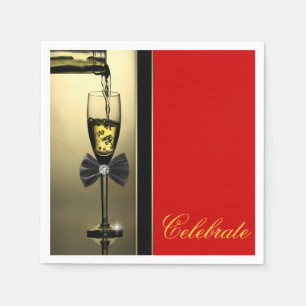 Red and Gold Champagne Napkin