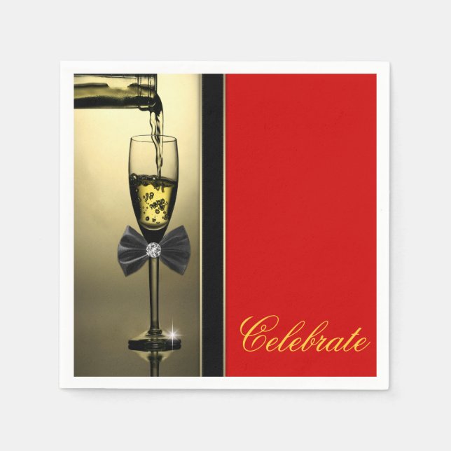 Red and Gold Champagne Napkin (Front)